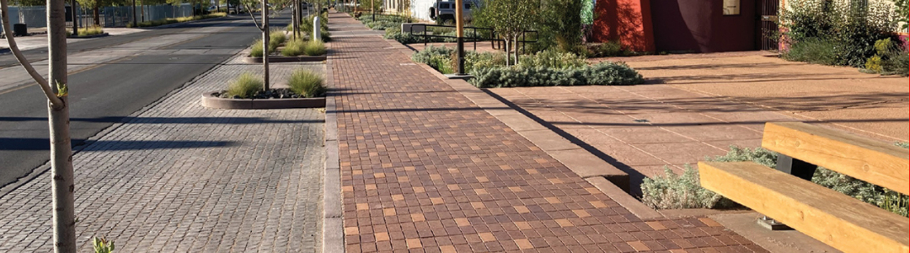 Fourth Street Revitalization project showing promenade permeable paving and plazuela with access to ceramic studio