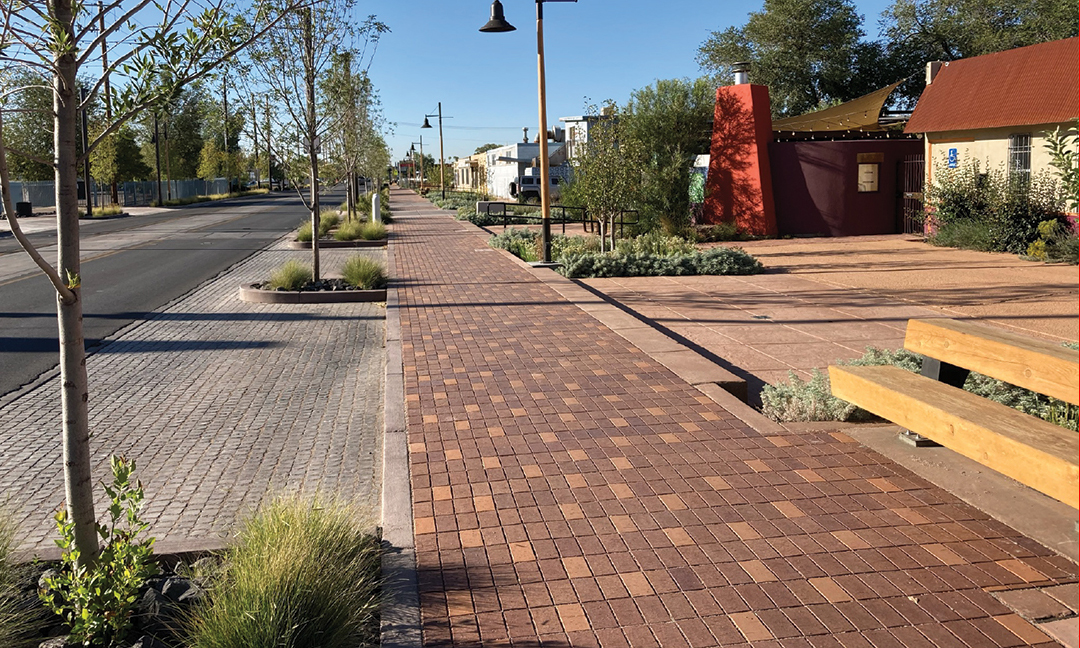 Fourth Street Revitalization project showing  promenade permeable paving and plazuela with access to ceramic studio